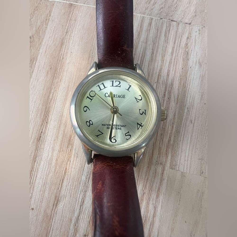 Carriage by Timex ladies gold town brown leather watch NEW BATTERY
